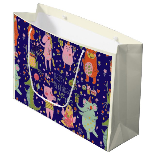 Funny Cartoon Animals Sing Happy Birthday     Large Gift Bag (Front Angled)