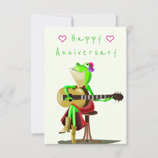 Funny Cartoon Anniversary Card Frog Guitar Player (Front)