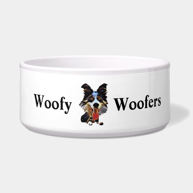 Funny Cartoon Art Border Collie Dog Bowl (Front)