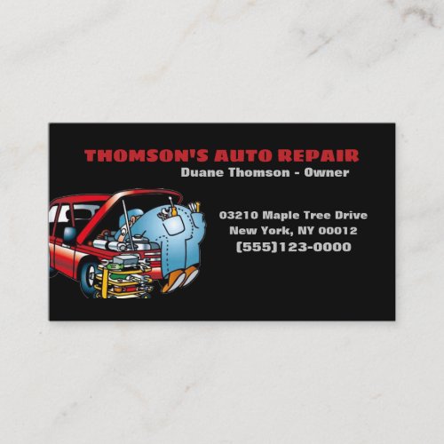  Funny Cartoon Automotive Mechanic Auto Business Card