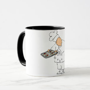 Funny Cartoon Baker Chef with Tray of Pastries Mug