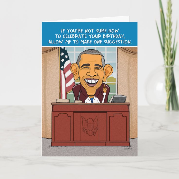 Funny cartoon barack obama birthday card zazzle