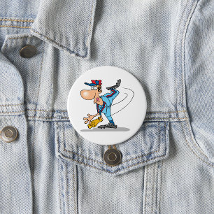 Funny Cartoon Baseball Pitcher Throwing a Fastball Button