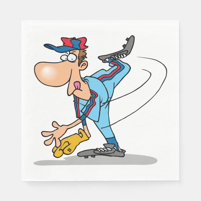 Funny Cartoon Baseball Pitcher Throwing a Fastball Napkins (Front)