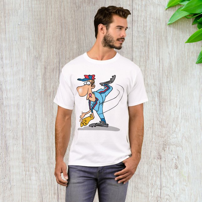 Funny Cartoon Baseball Pitcher Throwing a Fastball T-Shirt (Creator Uploaded)