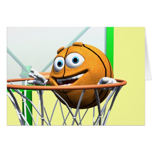 Funny Cartoon Basketball in a Hoop (Front Horizontal)