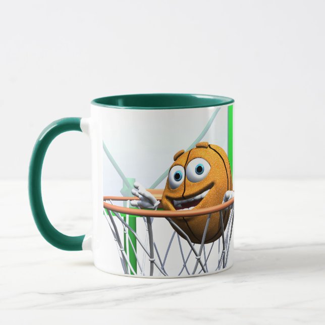 Funny Cartoon Basketball in a Hoop Mug (Left)