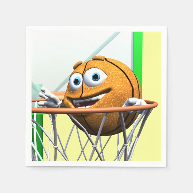 Funny Cartoon Basketball in a Hoop Napkins (Front)