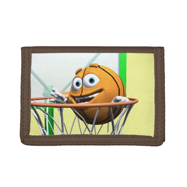 Funny Cartoon Basketball in a Hoop Tri-fold Wallet (Front)