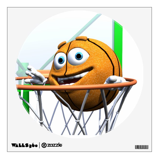 Funny Cartoon Basketball in a Hoop Wall Sticker (Front)