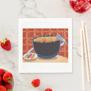 Funny Cartoon BBQ Grill with Tongs and Skewers Napkins
