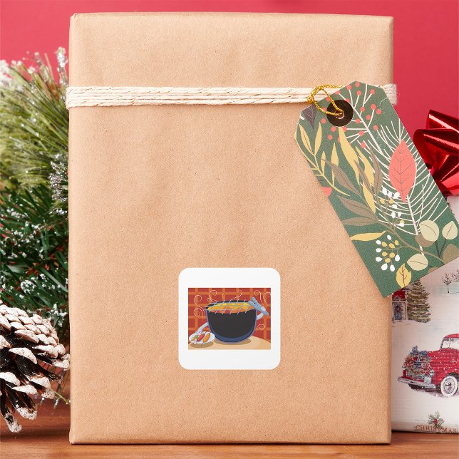 Funny Cartoon BBQ Grill with Tongs and Skewers  Square Sticker (Creator Uploaded)