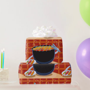 Funny Cartoon BBQ Grill with Tongs and Skewers Wrapping Paper
