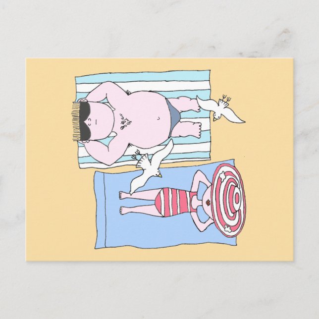 Funny Cartoon Beach Holiday Sunbathers Postcard (Front)