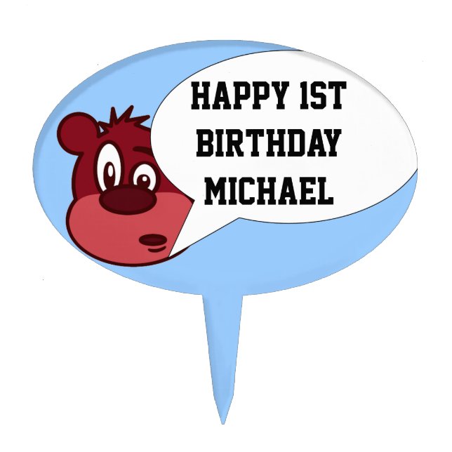 Funny cartoon bear & speech bubble cake topper (Front)