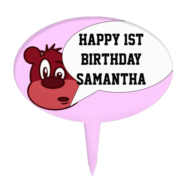 Funny cartoon bear & speech bubble cake topper (Front)