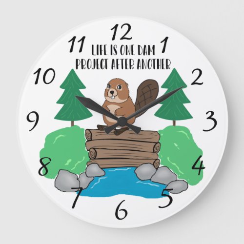 Funny Cartoon Beaver Dam Project Large Clock