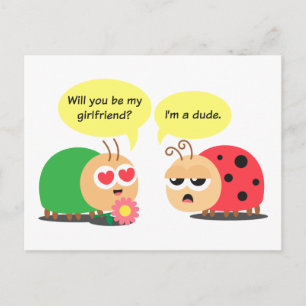 Funny Cartoon - Beetle Mistook Ladybug as a girl Postcard