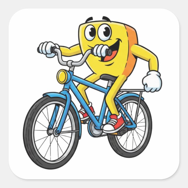 Funny Cartoon Bicycle Riding Character Sticker (Front)