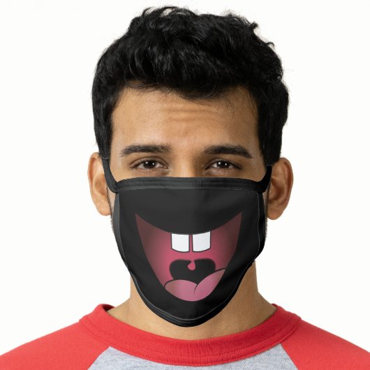 Funny Cartoon Big Mouth Big Teeth Laughing Face Mask (Worn Him)