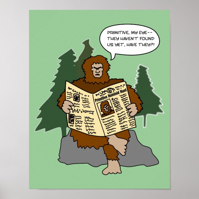 Funny Cartoon Bigfoot Reading Customizable Poster