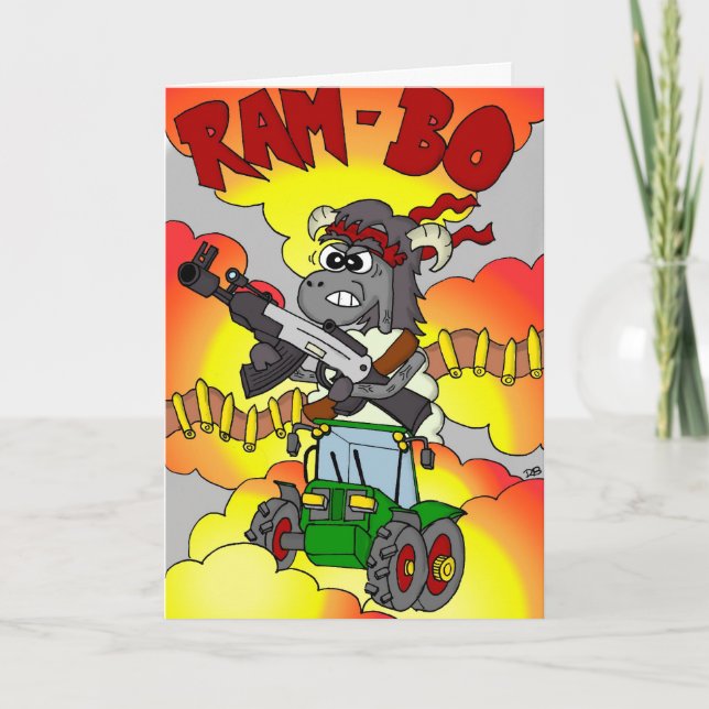 Funny Cartoon Birthday Card - Rambo / Ram-bo (Front)