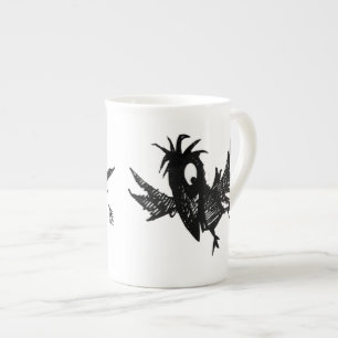 Funny Cartoon Black Crow Bone China Mug