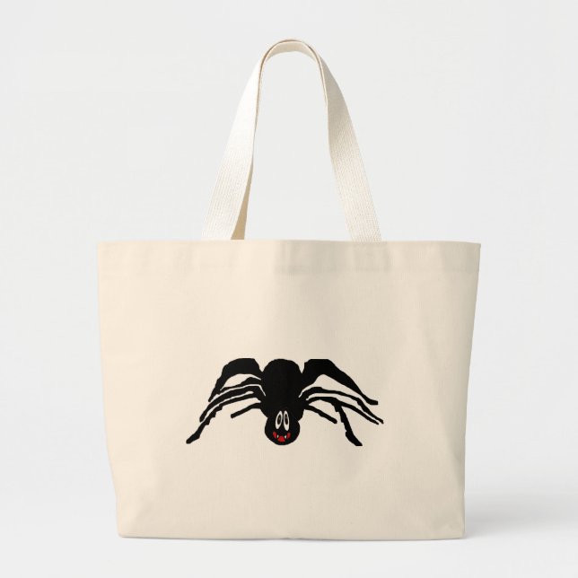 Funny Cartoon Black Spider Halloween Black Widow Large Tote Bag (Front)