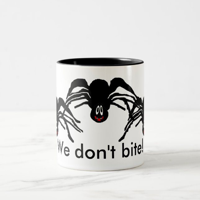 Funny Cartoon Black Spider Halloween Black Widow Two-Tone Coffee Mug (Center)