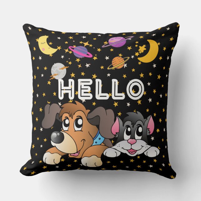 Funny cartoon black universe planet kids nursery throw pillow (Front)