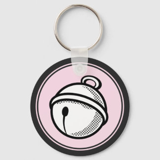 Funny Cartoon Black White Pink Cat Bell Pop Art Keychain