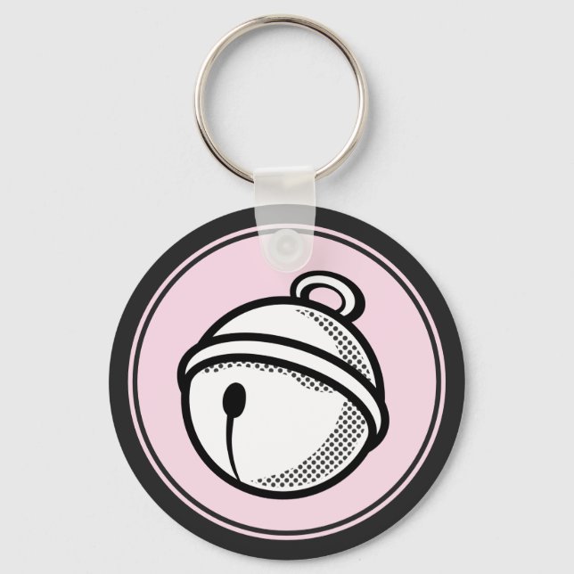 Funny Cartoon Black White Pink Cat Bell Pop Art Keychain (Front)