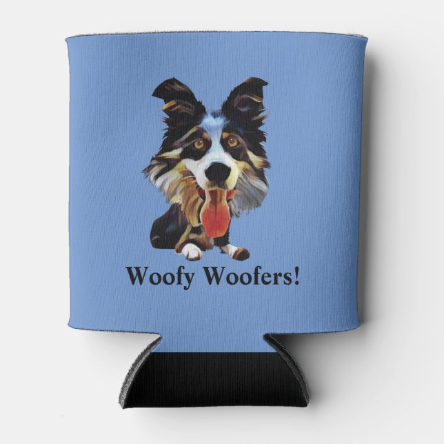 Funny Cartoon Border Collie Can Cooler (Front)