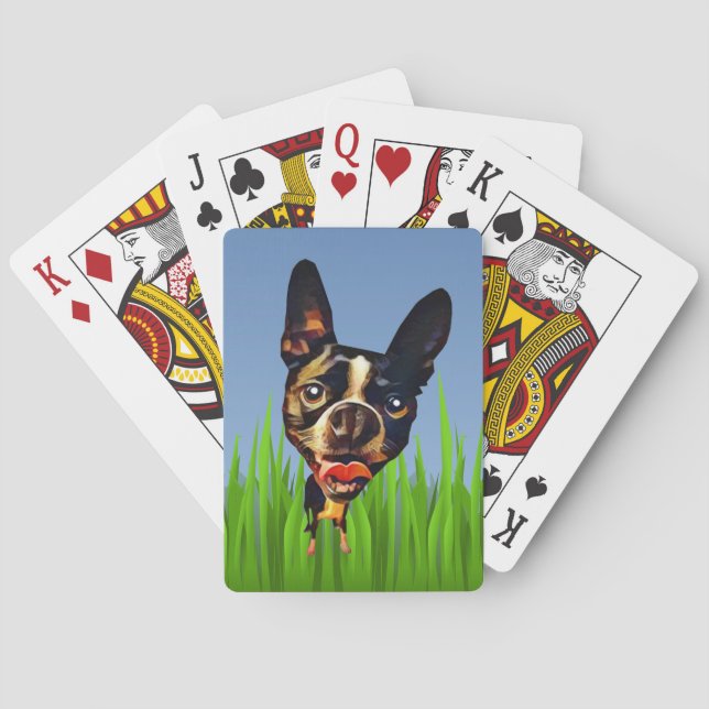 Funny Cartoon Boston Terrier Deck of Cards (Back)