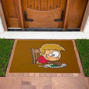 Funny Cartoon Boy Excited for Dinner  Doormat