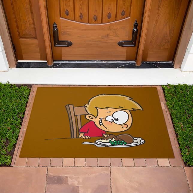 Funny Cartoon Boy Excited for Dinner  Doormat (Creator Uploaded)