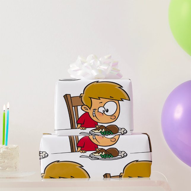 Funny Cartoon Boy Excited for Dinner  Wrapping Paper (Creator Uploaded)