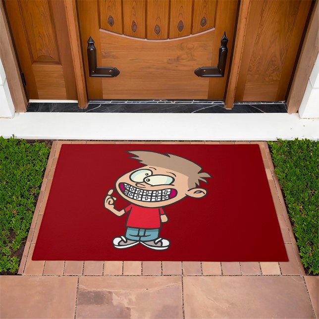 Funny Cartoon Boy with Braces Smile Doormat (Creator Uploaded)