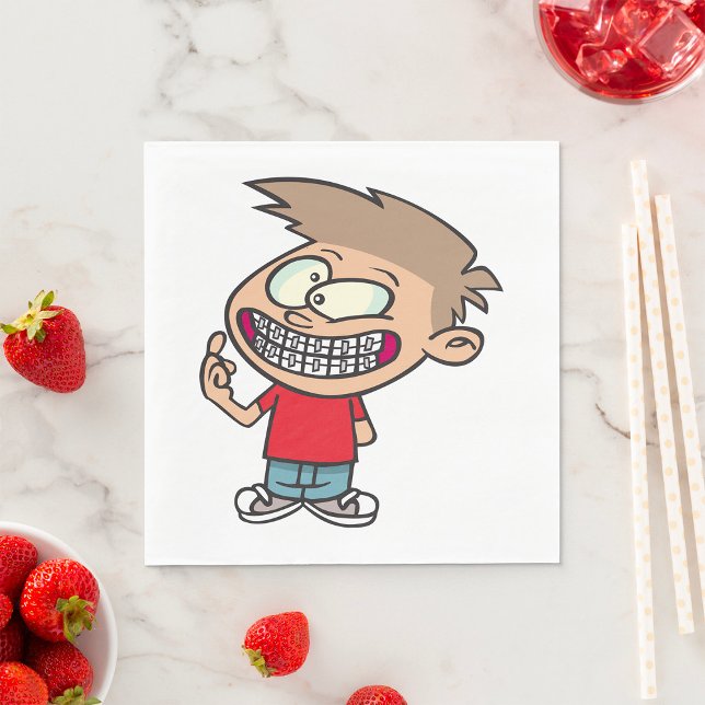 Funny Cartoon Boy with Braces Smile Napkins (Creator Uploaded)