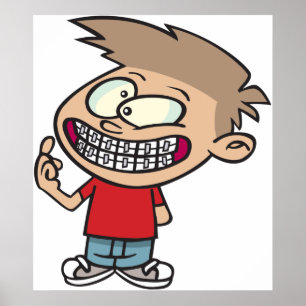 Funny Cartoon Boy with Braces Smile Poster
