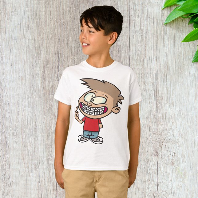 Funny Cartoon Boy with Braces Smile T-Shirt (Creator Uploaded)