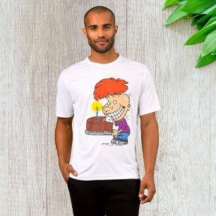 Funny Cartoon Boy with Chocolate Birthday Cake T-Shirt