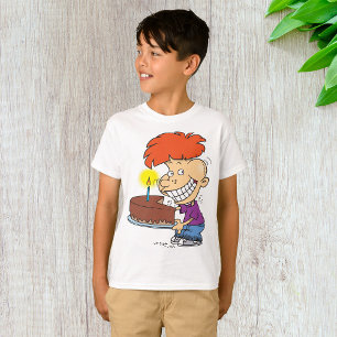 Funny Cartoon Boy with Chocolate Birthday Cake T-Shirt