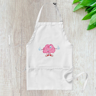 Funny Cartoon Brain Winking Character Thumbs Up Adult Apron