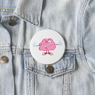 Funny Cartoon Brain Winking Character Thumbs Up Button