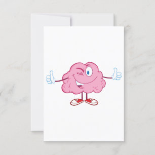 Funny Cartoon Brain Winking Character Thumbs Up Invitation