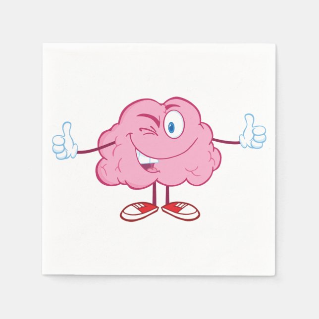 Funny Cartoon Brain Winking Character Thumbs Up Paper Napkins (Front)