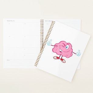 Funny Cartoon Brain Winking Character Thumbs Up Planner