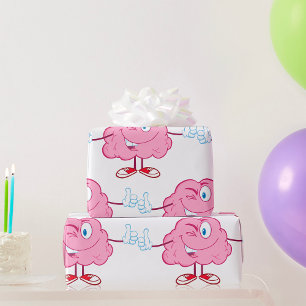 Funny Cartoon Brain Winking Character Thumbs Up Wrapping Paper