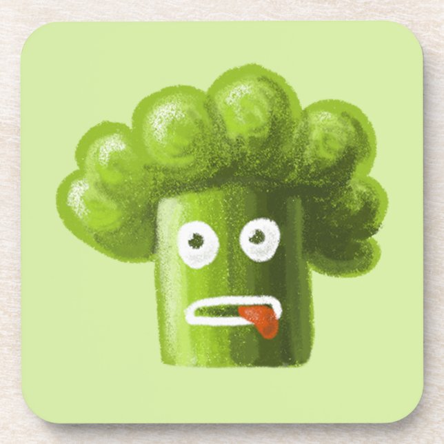 Funny Cartoon Broccoli Beverage Coaster (Front)